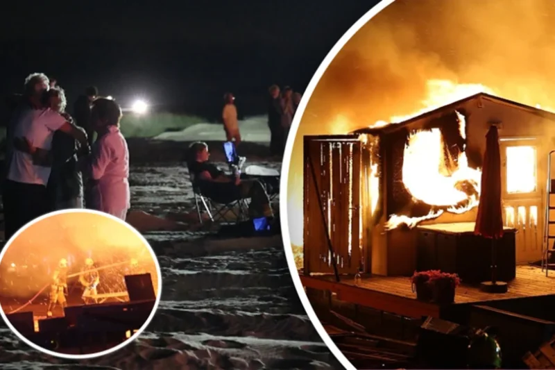 Vakantiegangers zien hun strandhuisje afbranden op strand bij Velsen-Noord